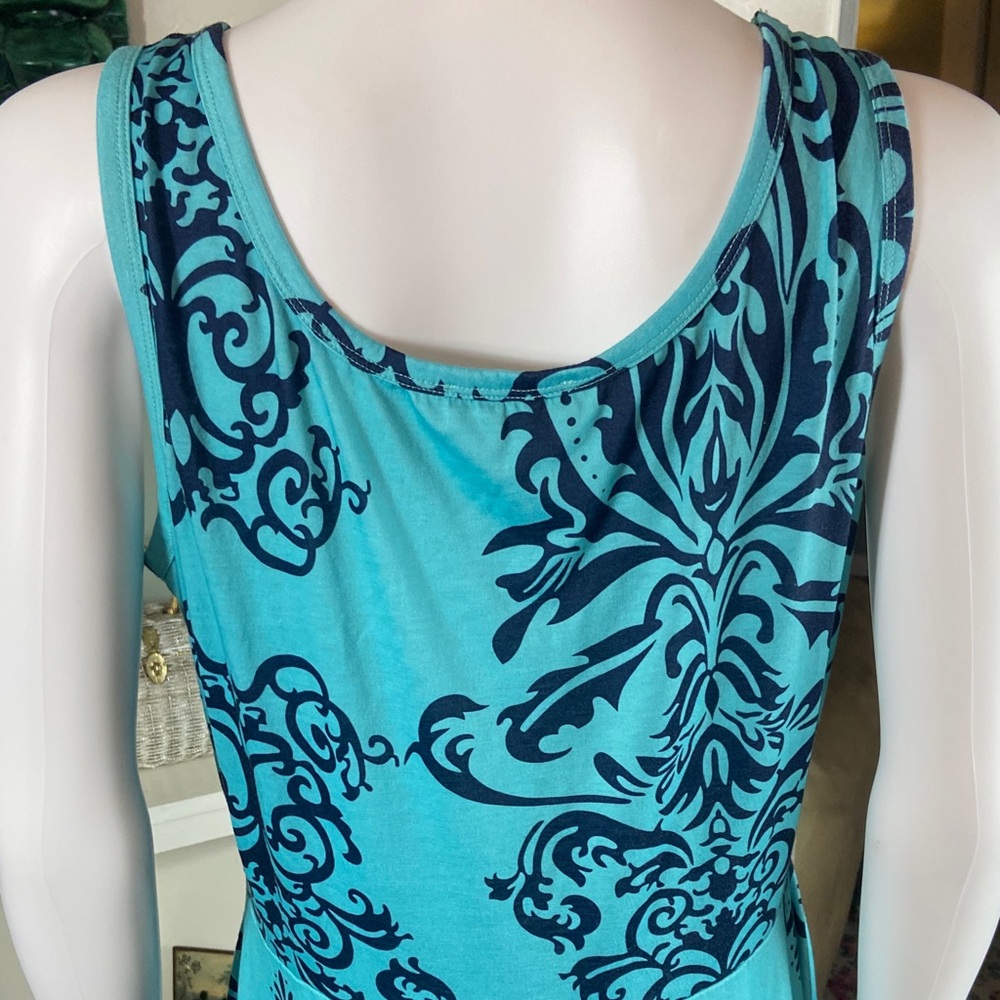 3/$12 Fensace Blue Filigree Damask Skater Dress Tank Midi Sundress XL XLarge - Picture 9 of 12